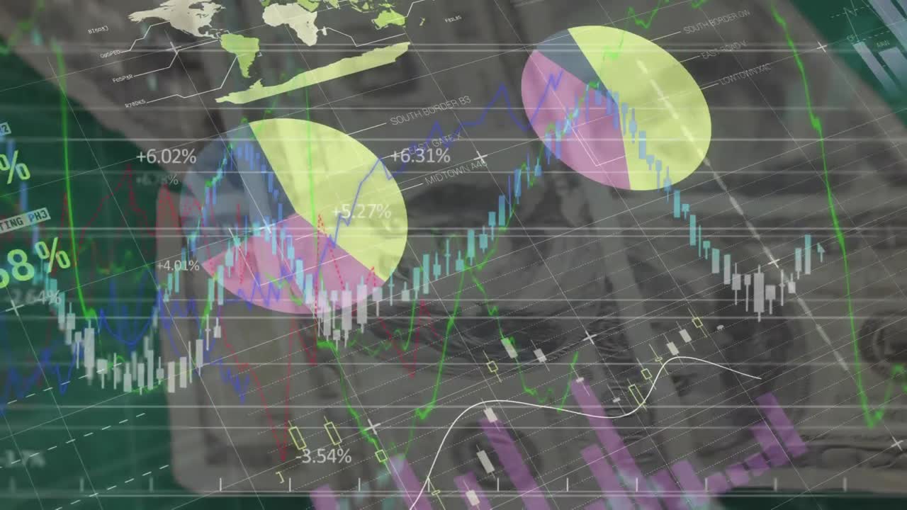 animación del procesamiento de datos financieros y el registro de estadísticas sobre billetes de dólares estadounidenses