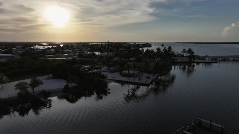 aerial pan view of caloohatchee river at sunset