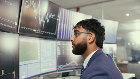 a businessman looking at stock market charts on multiple screens