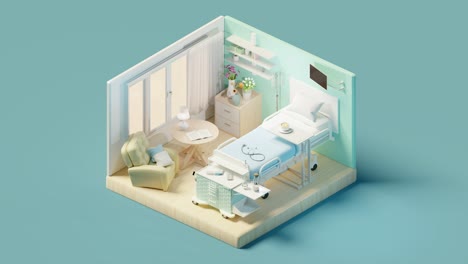 3d rendering of modern room in hospital. isometric view and seamless loop animation