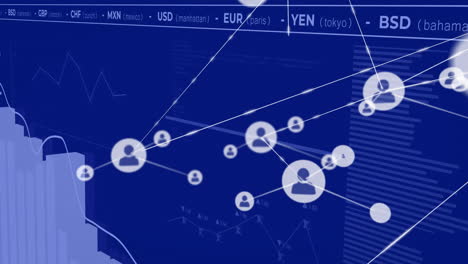 animación del procesamiento de datos financieros a través de una red de conexiones con iconos