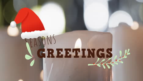 animation of seasons greetings text over lit candles background