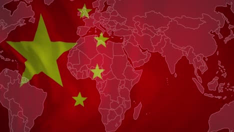 animation of world map and flag of china