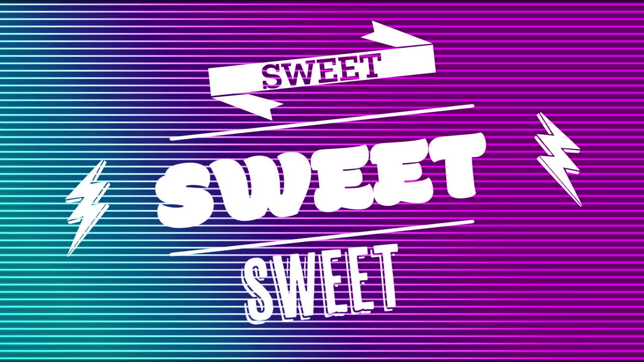 Animation of sweet text on purple background