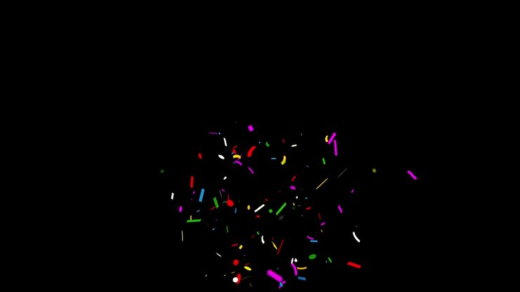 Caduta di forme di coriandoli colorati su schermo verde. Animazione in loop