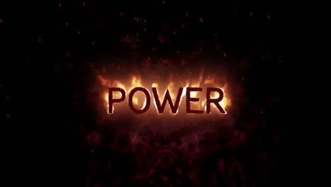 Animation-of-power-text-in-burning-flames-over-dark-background