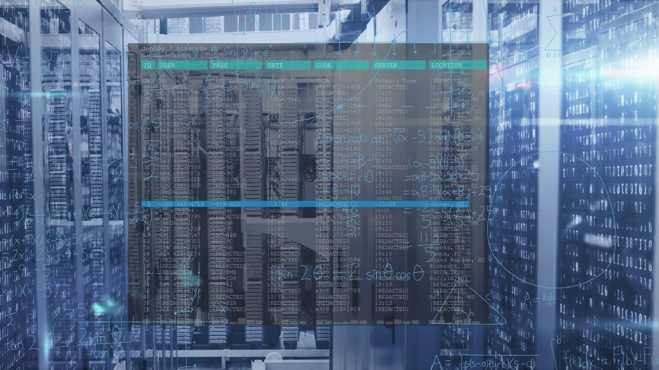 Animation of data processing over server room