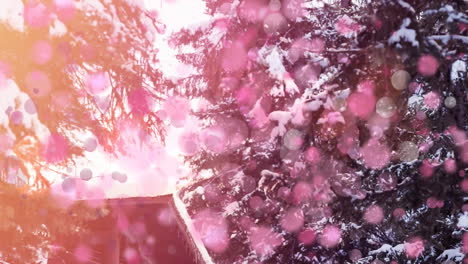 animation of glowing pink spots of light over winter scenery