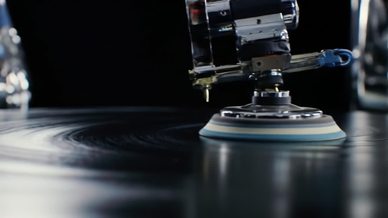 Advanced Robotic Arm Polishing Technique Demonstrated in a Close-Up of Precision Equipment Engaged in Surface Treatment on a Circular Disc