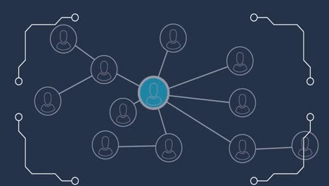 animación de redes de conexiones con iconos y procesamiento de datos