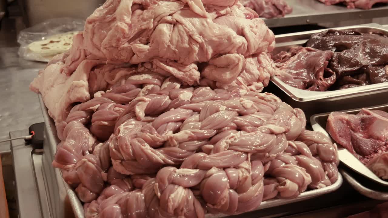 beef tripe displayed for sale in a market