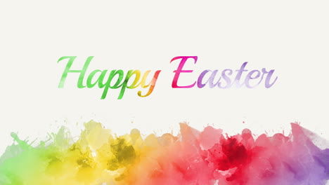 happy easter with rainbow watercolor paints on paper