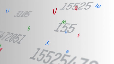 digital animation of multiple changing numbers and alphabets floating against grey background