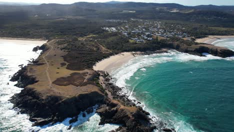 Malerische-Aussicht-Auf-Den-Look-At-Me-Now-Headland-Lookout-In-Emerald-Beach,-New-South-Wales,-Australien