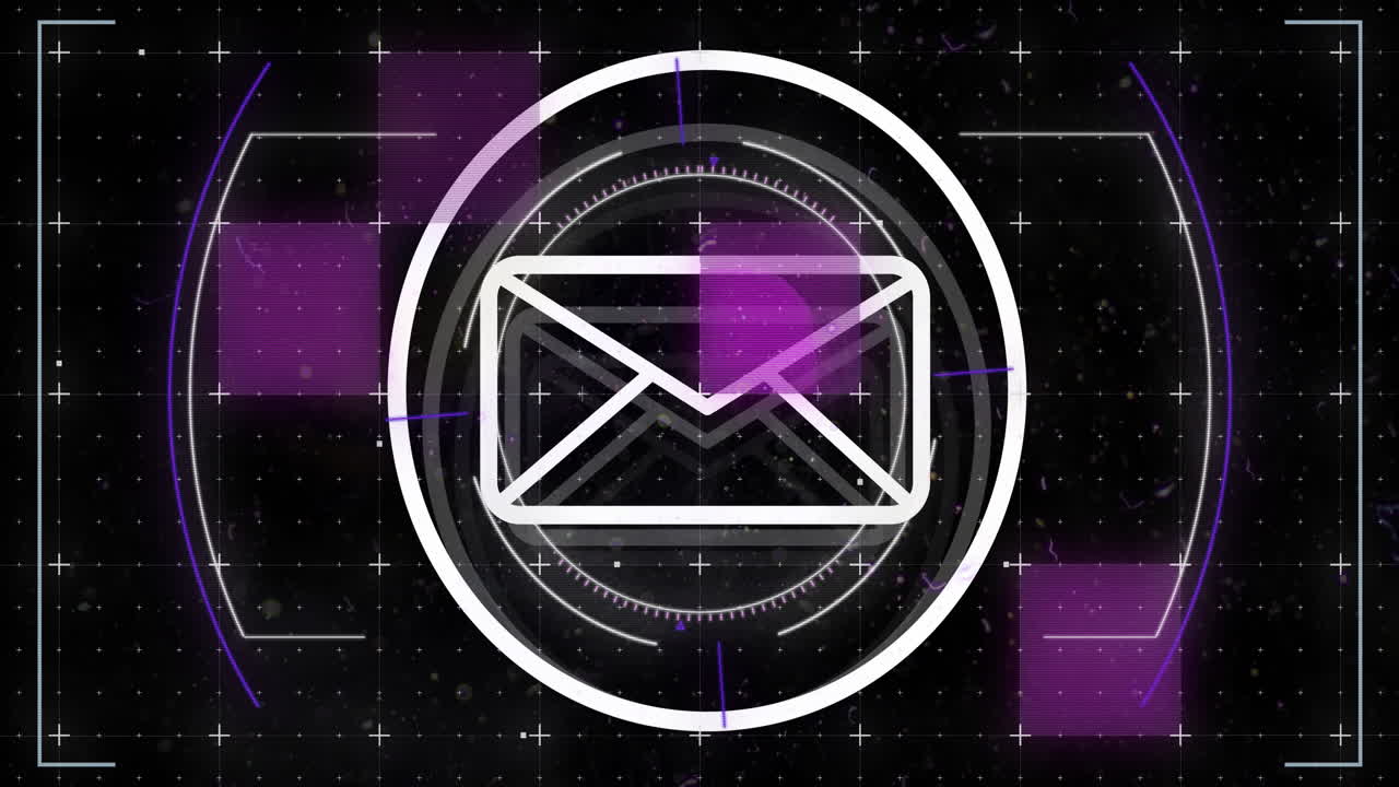 Animation of shapes over scope scanning with padlock icon on black background