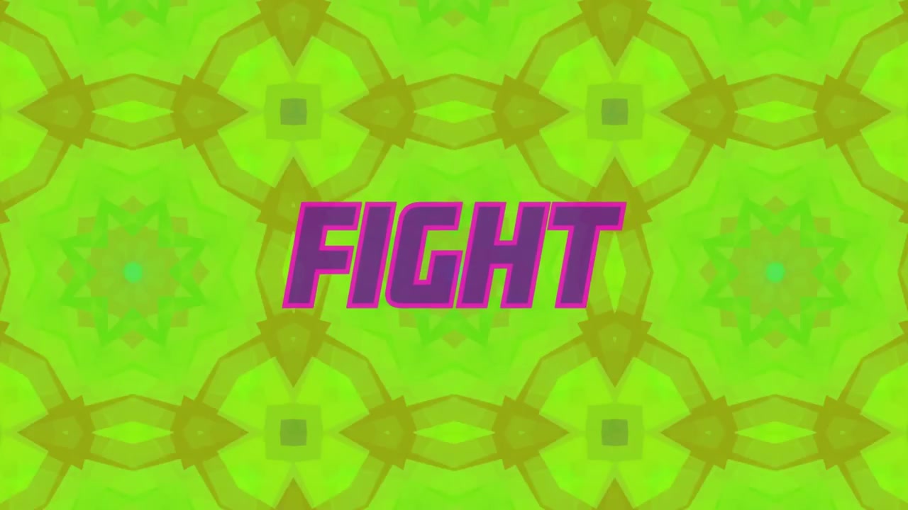 Animación de la palabra 'lucha' y formas sobre un fondo verde