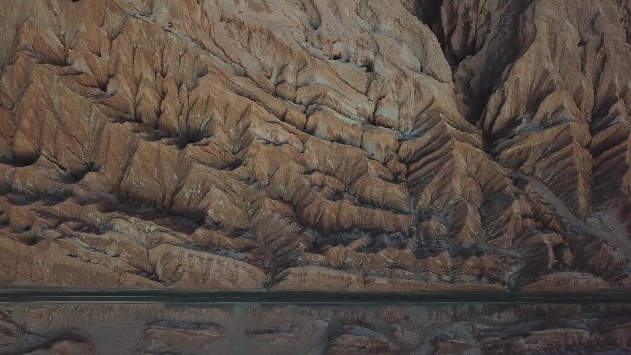 Desert Road in Lifeless Landscape, Aerial View of Atacama Desert, Chile, Dry Hills Between Death and Valley of the Moon