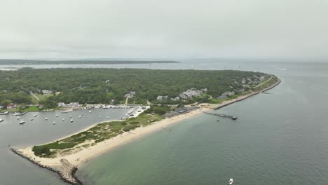 drone shot of the oak bluffs shoreline in massachusetts