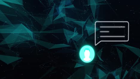 animación de formas verdes y alerta de redes sociales con icono de usuario sobre fondo negro