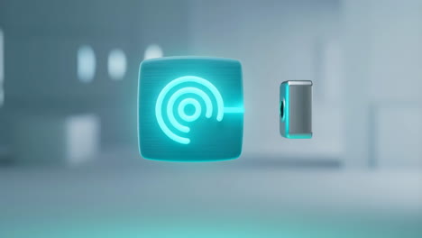 glowing target or wi-fi symbol in futuristic digital environment