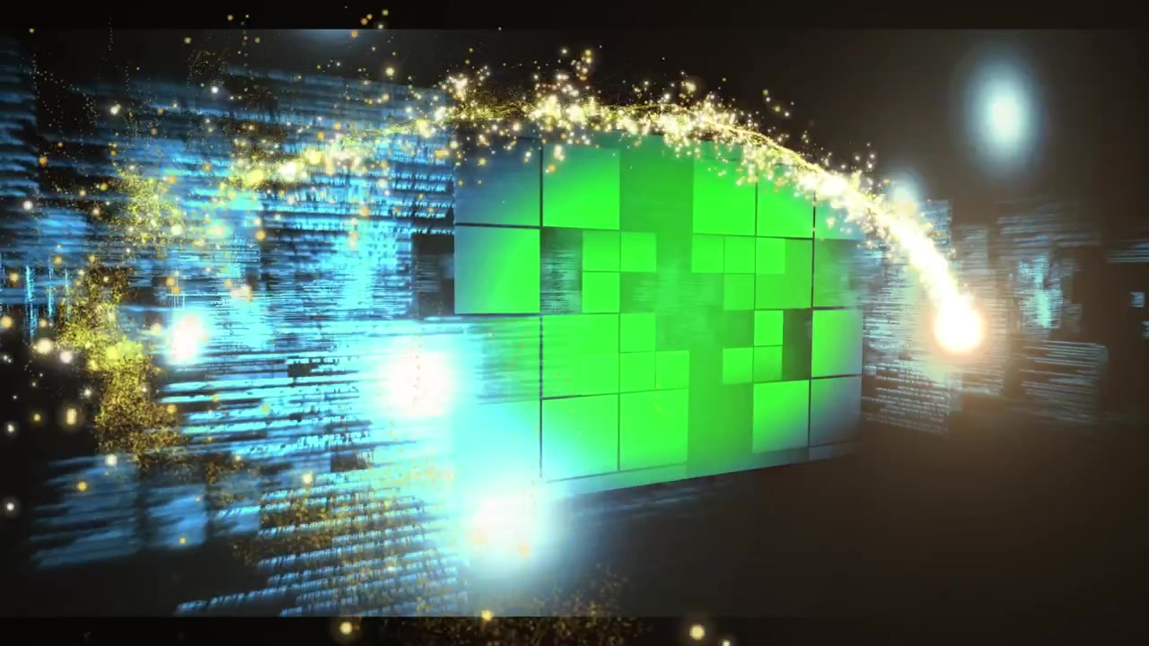 Animation of light spots over data processing on black background