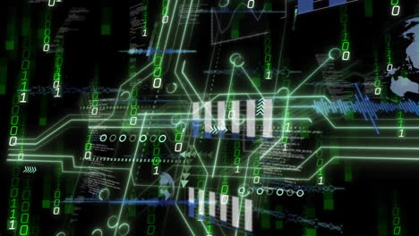 Animation of data processing and diagrams over binary coding
