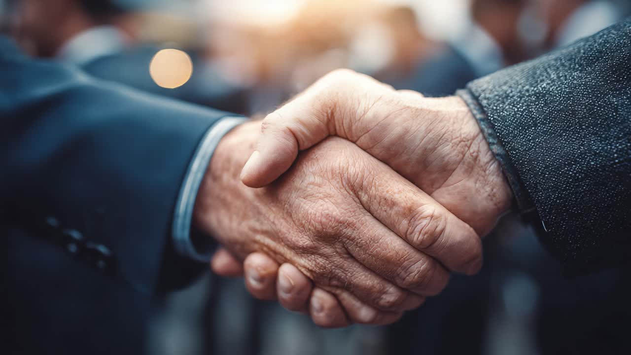 The Power of Connection: Two Hands in a Firm Handshake Symbolizing Agreement, Trust, and Collaboration in a Business or Personal Context