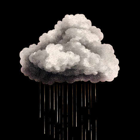 artistic cloud raining illustration animation isolated asset, transparent 4k video, alpha channel