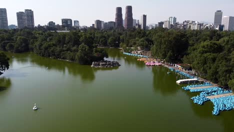 the panoramic view of chapultepec lake with blue sky and it's mesmerizing surroundings