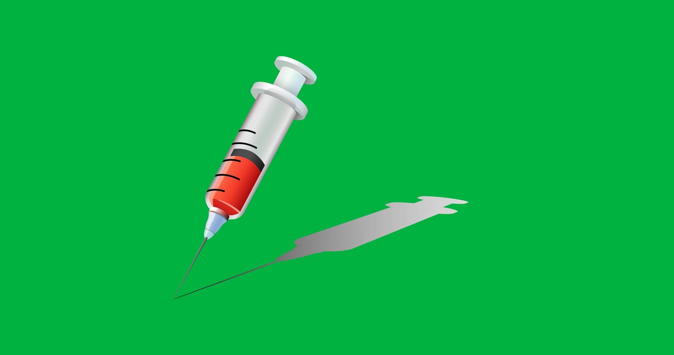 Digital animation of syringe icon with shadow effect against black background