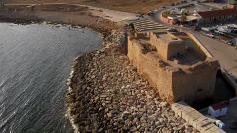 Aerial-shots-of-the-historical-port-of-Paphos,-Cyprus