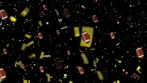 Animation-of-rugby-ball-icons-and-confetti-on-black-background