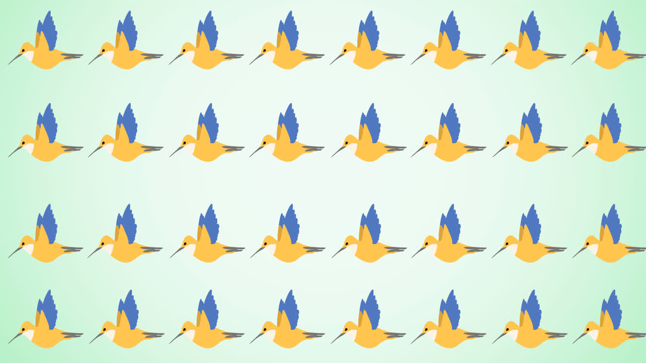 animación de filas de aves tropicales que se mueven sobre un fondo verde