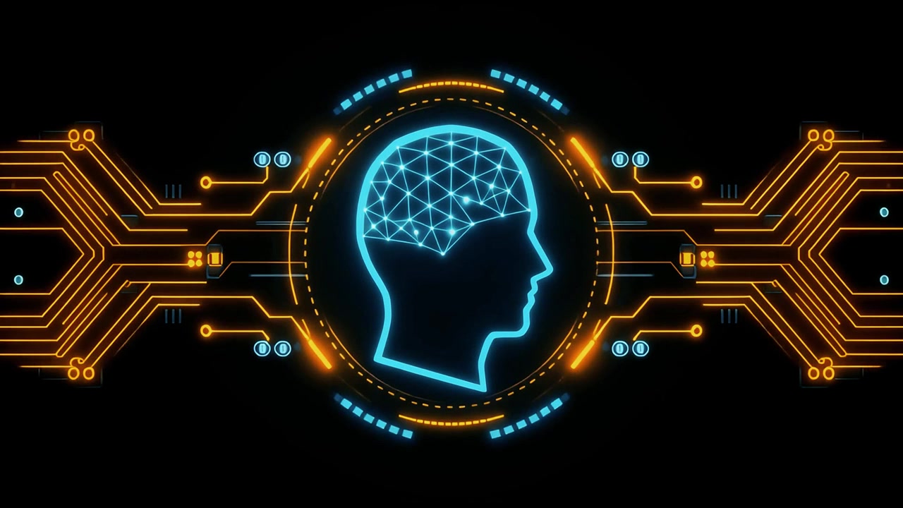 Futuristic AI Brain with Glowing Circuit Board and Network Connections
