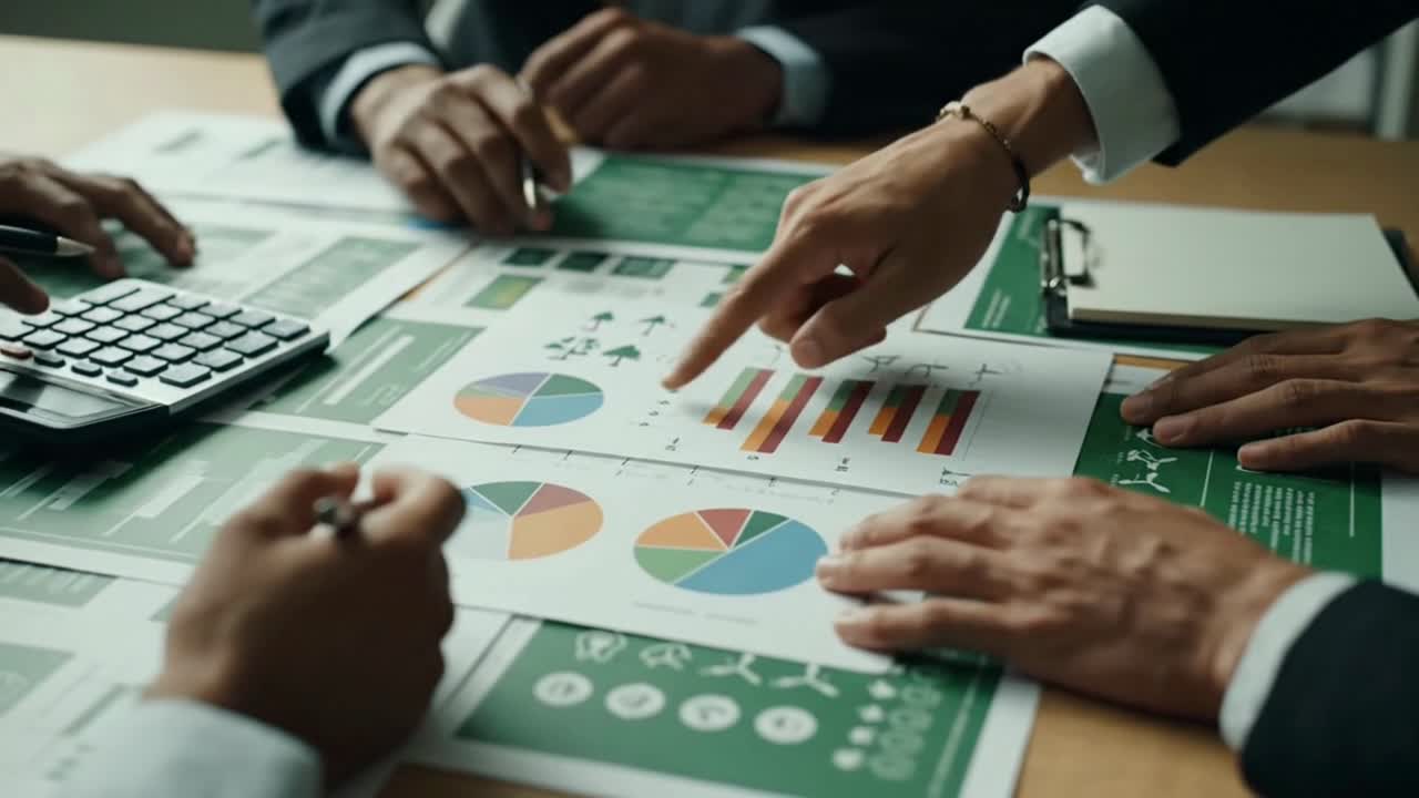 Business Team Analyzing Financial Charts and Graphs in a Meeting