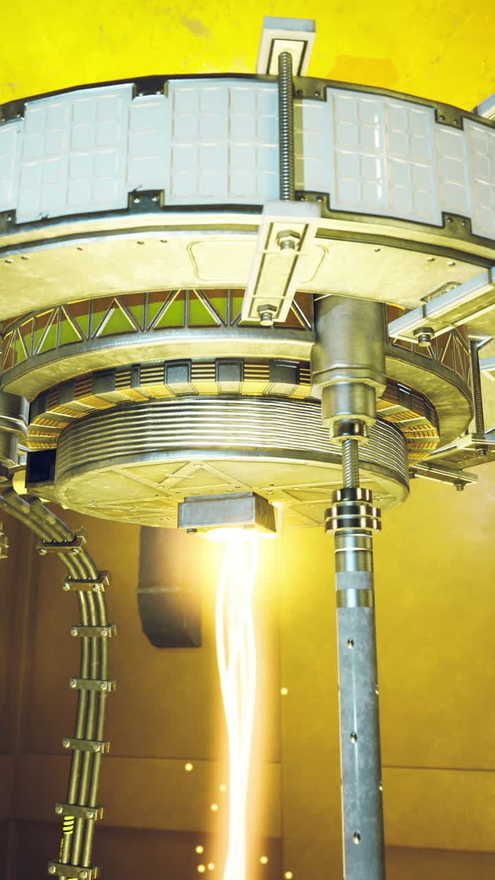 High tech device with bright energy discharge inside a dark facility