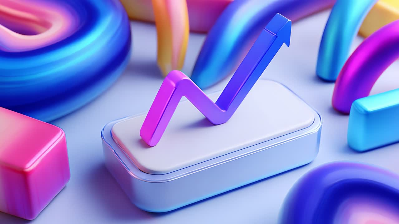 An Abstract Colorful Representation of Growth and Progress Featuring a Vibrantly Styled Upward Trending Graph Icon Amidst Smooth Shapes and Forms