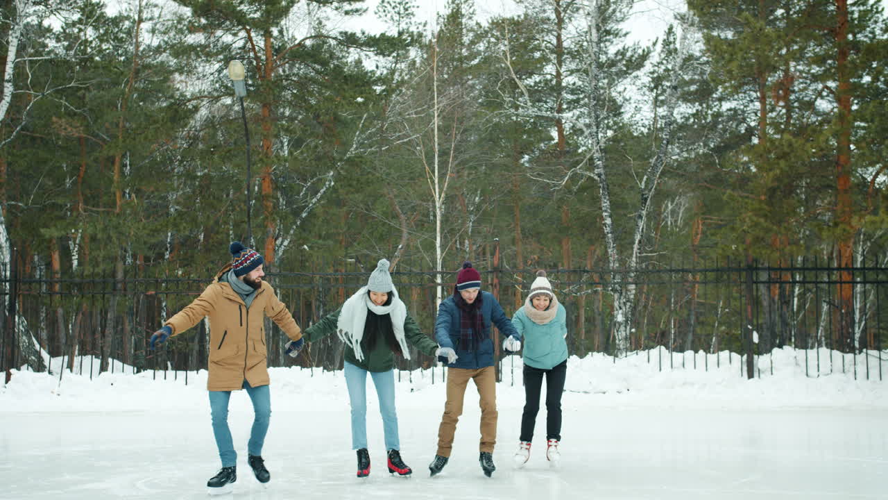 Friends Ice Skating in Winter Park