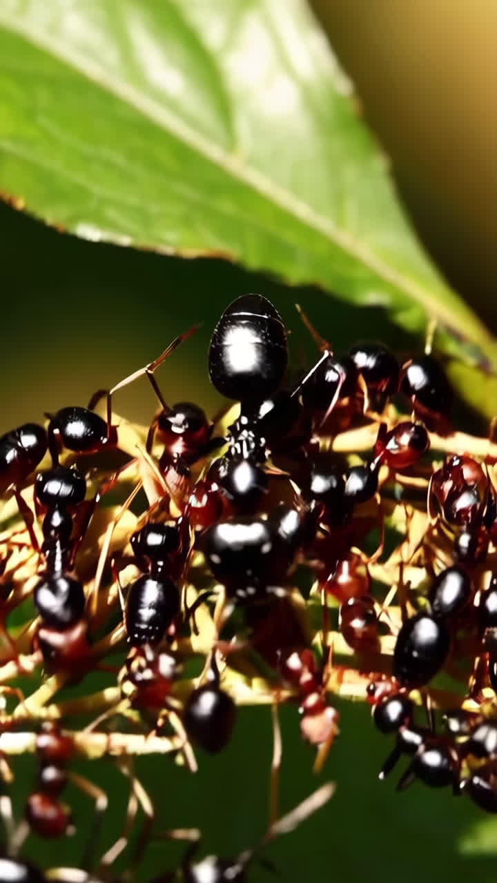 Black Ants on a Leaf