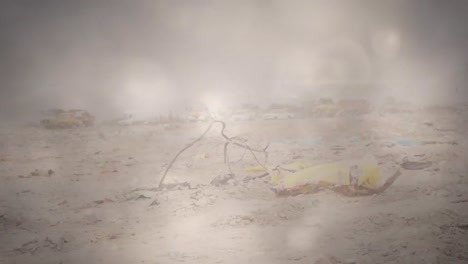 animación de puntos brillantes sobre los vehículos en el vertedero de residuos