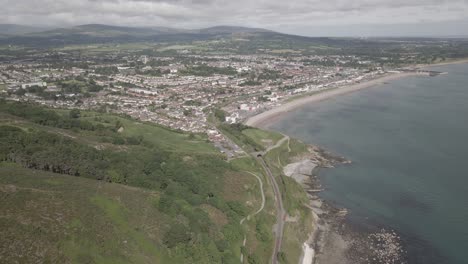 Top-View-Of-The-Beautiful-Bray-Head-Mountain-And-Bray-Town-County-In-Wicklow,-Ireland---aerial-drone-shot