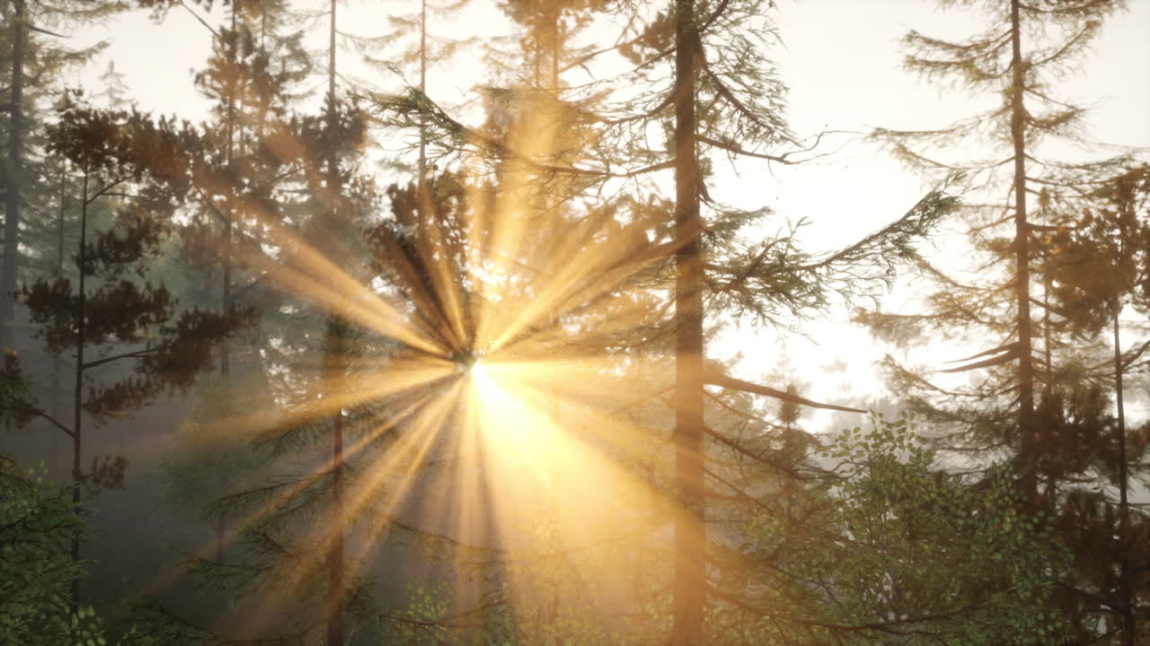 восход солнца в туманном лесу