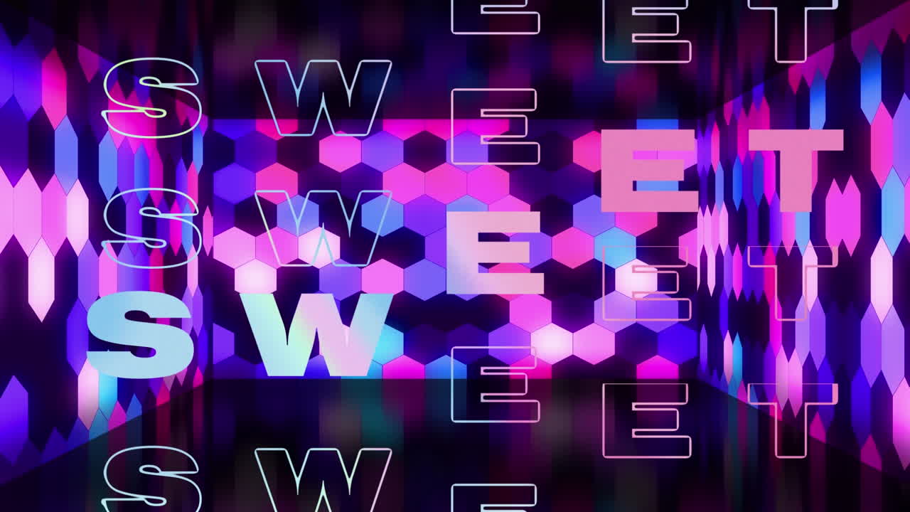 animación de texto dulce sobre formas coloridas sobre fondo negro