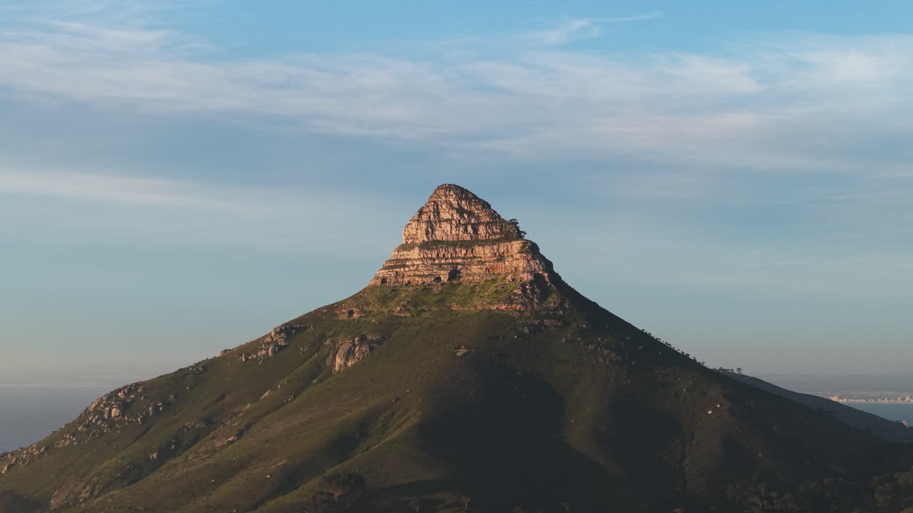 Lion's Head Prominent Mountain In Cape Town, South Africa. Aerial Drone Shot
