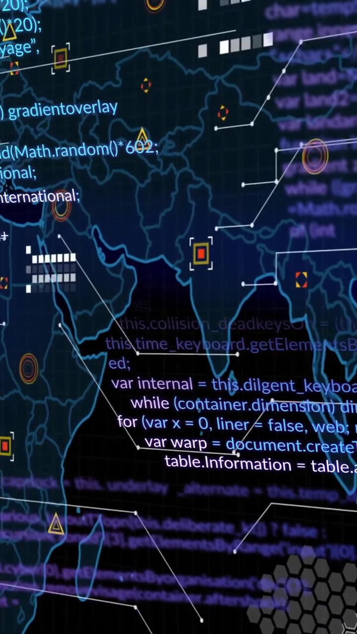 Animation of digital data processing over world map