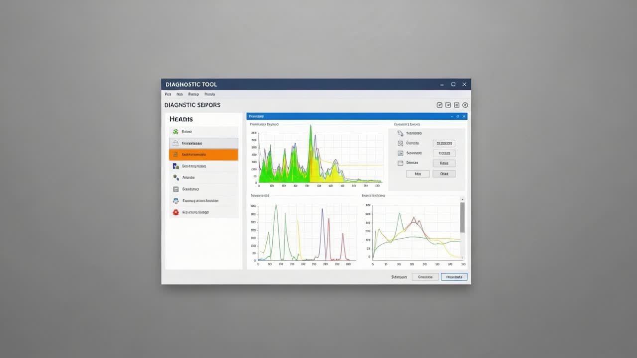 Interactive Diagnostic Tool Interface Showing Graphical Data Trends and Analysis Metrics for Hazards, Featuring Multiple Color-Coded Line Graphs and Interactive Options