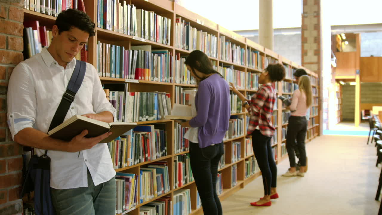 Students working together in the library