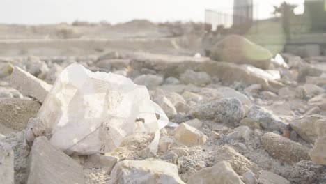 plastic waste on rocky beach shore – environmental pollution concept