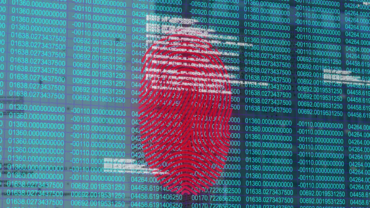 animación del procesamiento de datos y huellas dactilares sobre el paisaje urbano