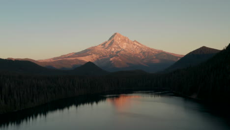 high aerial slider shot of mount hood at sunset